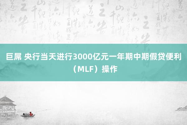 巨屌 央行当天进行3000亿元一年期中期假贷便利（MLF）操作