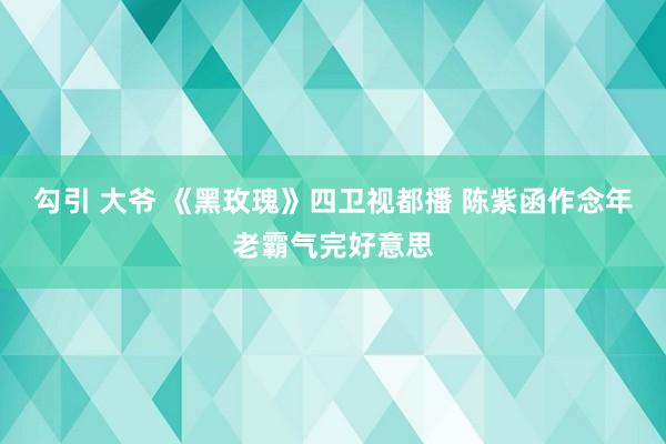 勾引 大爷 《黑玫瑰》四卫视都播 陈紫函作念年老霸气完好意思