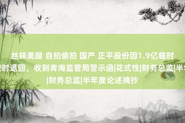 丝袜美腿 自拍偷拍 国产 正平股份因1.9亿临时补流募资未按时退回，收到青海监管局警示函|花式性|财务总监|半年度论述摘抄